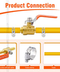 Five Sixteenth Inch Mini Brass Barbed Ball Valve For Air Fuel Gas Water Tubing Pack Of Two shown with hose connection