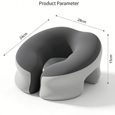 Desk Napping Pillow With Memory Foam Headrest For Office And Travel, ergonomic design, dark gray and light gray, dimensions shown