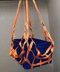 Orange Beefy Heavy Duty Cargo Lifting Net 1.5 By 1.5 Meters hoisting a blue box securely