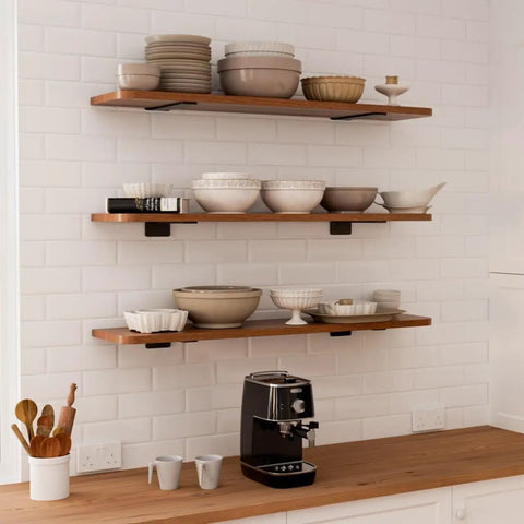 Heavy Duty 6 Inch Floating Shelf Brackets Six Pack Rustic Industrial T Type Hidden Metal Brackets 1/5 Inch Thick support wooden shelves