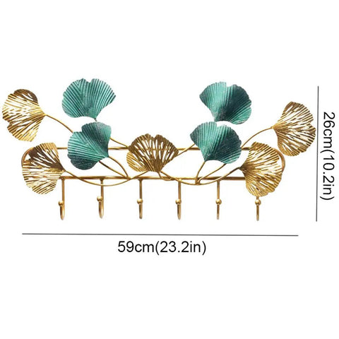 Dang Strong Wall Mounted Coat Rack For Entryway With Multi Purpose Iron Hooks Bag And Hat Hanger Key Storage Tray 59cm with decorative leaf design.