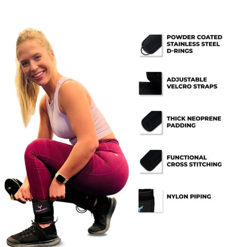 Premium Cable Machine Ankle Straps for Glute Kickbacks and Hip Abductions Featuring Hella Padded Cushioning and Rock Solid Non Slip Build in use.
