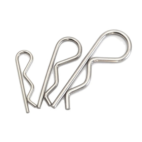 Three stainless steel cotter pins from the 20 Piece Cotter Pin And R Clips Assortment Kit With Heavy Duty Zinc Plated Hair Pins Spring Fasteners