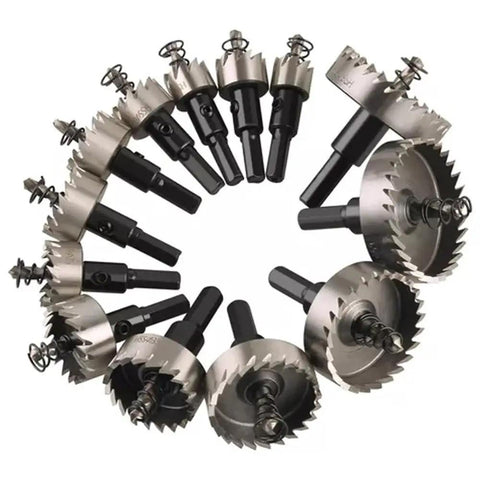 Top Notch High Speed Steel Hole Saw Kit With 13 Pieces Covers 16 To 53 Mm For Cutting Metal Wood And Plastic Like A Pro During Electrician Jobs, 13-piece HSS hole saw set