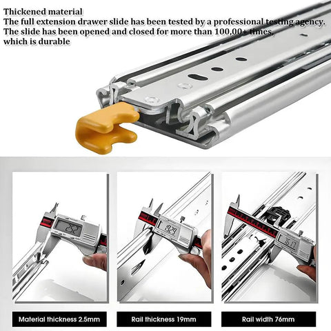 16-Inch Full Extension Drawer Slides With 500 LB Capacity shown with measurement details and ball bearing rails