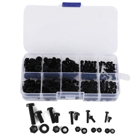 Nylon Screws Nut Washer Kit 270 Pcs M2 To M5 Plastic Hex Standoff Mounting Hardware Set For DIY Electronics And Furniture Assembly Durable Non Conductive, black set in organizer case
