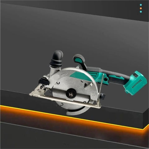 Powerful 5 Inch Cordless Circular Saw With Brushless Motor And Lightning Fast 6500 Rpm Spin For Flawless Woodwork on a cutting surface.