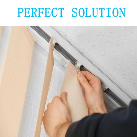 No Sweat Vertical Blind Repair Tabs And Panel Fixers used for easy installation, securing slats onto a track in an apartment.
