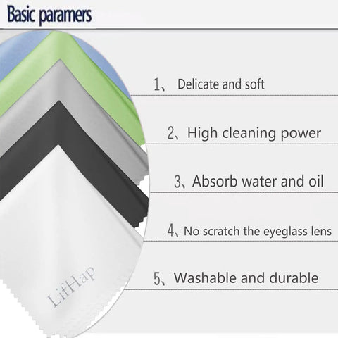 15 Pack Microfiber Glasses Cleaning Cloths For Eyewear Phones Watches And Delicate Screens Soft Lint Free Wipes That Dry Fast Reusable And Safe On Glass Plastic And Other Sensitive Surfaces Your Go To Travel And Everyday Clean Kit in assorted colors with listed benefits.