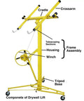 Diagram of Heavy Duty Drywall Lift Panel Hoist For 16Ft Ceilings And 19Ft Walls 150 Lbs Capacity with labeled components.