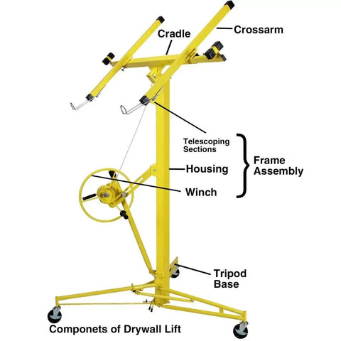 Diagram of Heavy Duty Drywall Lift Panel Hoist For 16Ft Ceilings And 19Ft Walls 150 Lbs Capacity with labeled components.
