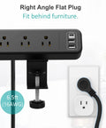 Desk Clamp Power Strip With USB C And USB Ports, 3 Outlets, Removable Clamp, right angle plug, 6.5 ft extension cord
