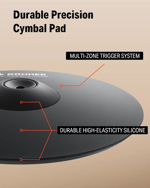 Close-up of a 13 Inch Triple Zone Electronic Cymbal Crash Ride With Instant Mute Choke featuring silicone and trigger system