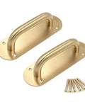 Gold Oval Base 304 Stainless Steel Door Pull Handles Set Durable Heavy Duty 8 Inch Built Tough Satin Finish For Glass Doors Fire Doors Entrance And Exit 2 Pack, gold pull set with screws