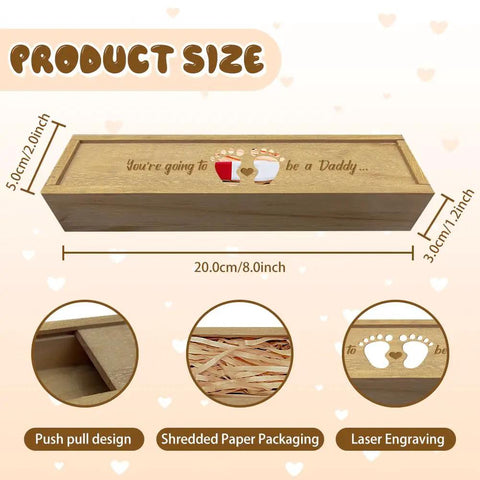 Wooden Pregnancy Keepsake Box For Dad And Hubby With Engraved Feet And Hearts Push Pull Baby Announcement Gift Raffia Ribbon Perfect Pregnancy Reveal Keepsake 8 By 2 By 1.2 Inches, 20x8cm wooden box