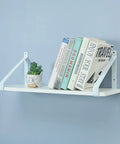 Two Pack Wall Mount Shelf Brackets Featuring Solid Right Angle Design Heavy Duty Metal Iron Build Rust Resistant Finish No Sweat Setup With Included Bolts For Top Shelf Diy Home Upgrades showcasing white shelf with books and succulent.