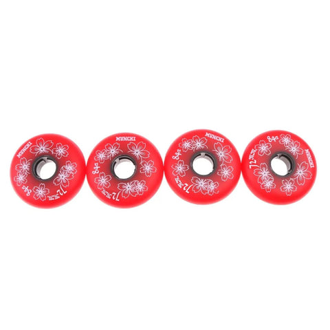 4 Pack Inline Roller Skate Wheels Urethane 84A For Fitness Roller Hockey And Street Skating 72mm 76mm 80mm Red with floral design