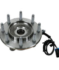 Chevy Front Wheel Hub and Bearing Replacement Kit for Pickup Truck Driver Side and Passenger Side Direct Fit Wheel Hub Assemblies Pair OE and Aftermarket Compatible Easy Install Long Lasting showing metal hub with sensor cables