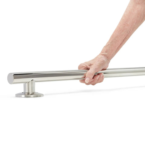 24 Inch Coronado Designer Straight Shower Grab Bar In Stainless Steel With Polished Chrome Finish Built For Easy Grip And Safe Bathroom Access Concealed Flange Mount For A Dope Spa Style Look shown with hand gripping bar