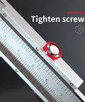 Close-up of Vernier Caliper Dual Reading Scale 0-6 Inches And 0-150mm Metal Gauge Tool showing measurement scale and tightening screw