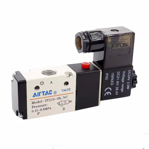 DC24V 3/2 Way Solenoid Valve, 1/4 Inch PT, Normally Closed, Aluminum Body, Model 3V210-08, high flow pneumatic valve
