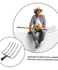 Versatile Handheld Manure Fork For Lawn Garden And Farm Use Five Prong Pitch Fork showcased by person in outdoor attire