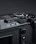 Deluxe Metal Thumb Up Grip For Fujifilm X Pro 3 X Pro 2 X Pro 1 Mirrorless Cameras With Hot Shoe Mount Secure Grip attached to camera