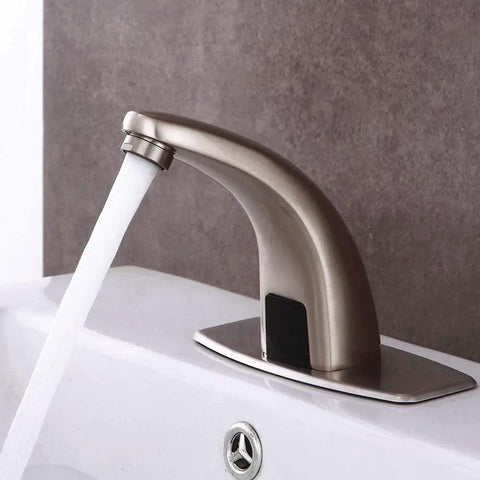 Automatic No Touch Bathroom Faucet With Motion Sensor Hands Free Sink Mixer In Brushed Nickel With Deck Plate