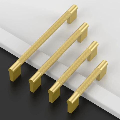 10 Pack 6.3 Inch Brushed Gold Knurled Kitchen Cabinet Handles for Cupboards and Drawers Premium Knob Pulls Durable Metal Hardware Easy Install Sleek Modern Cabinet Pulls, 4 brushed gold metal handles