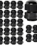 25 Pack PG16 Cable Glands Heavy Duty Waterproof IP68 Adjustable 8.5-14mm With Rubber Gaskets M22 X 1.5, black plastic connectors