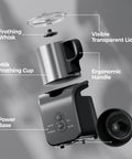 Exploded view of a 4-In-1 Milk Frother And Warmer For Hot Or Iced Lattes Cappuccinos And Macchiatos, with labeled parts.
