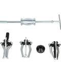 Heavy Duty 3 Jaw Slide Hammer Puller Set Built Tough For Quick Gear Bearing And Flywheel Removal No Sweat Garage Staple For Auto Technicians And Weekend Warriors Premium Carbon Steel Extractor Tool Straight Outta The Shop parts laid out on a white background.