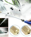 Beast Mode High Pressure Power Washer Wand With Dual Spray Tips Hydro Jet Nozzle in use cleaning a car, blue handle visible