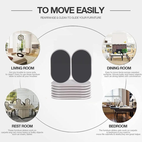 Heavy Duty Furniture Sliders 9.5 Inch Oval Moving Pads 8 Pack for Carpet and Hardwood Floors, Reusable Sofa Bed Table Desk Movers With EVA Foam Backing and PE Plastic Plate, Quick and Easy Furniture Shifts on Any Surface Beige