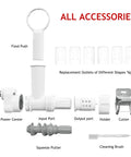 Pasta Maker Attachment For Stand Mixer With 6 Shapes Of Pasta Outlet and accessories including cutter and cleaning brush.