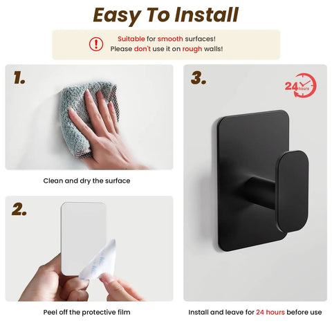 Darn Reliable Heavy Duty Wall Hooks Made From Rustproof Stainless Steel And No Sweat Adhesive Mount Holds Up To Twenty Six Pounds Like A Champ Great For Bathrooms Or Kitchen Black Four Pack
