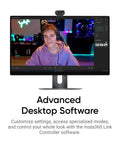 Straight Fire 4K Webcam For PCs And Macs Featuring One Half Inch Sensor With HDR Night Vision And Smooth Auto Tracking Plus AI Cancelled Audio And Snap Gesture Controls, desktop monitor displaying video call interface.