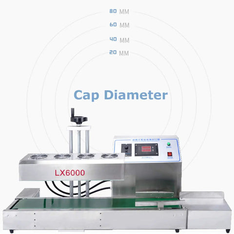 Continuous Induction Bottle Cap Sealer Machine Electromagnetic Seal Seals 20 To 80 Mm Caps 220V displayed with cap diameter range