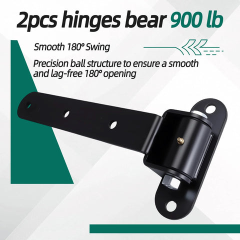Riyhch 13-inch heavy-duty carbon steel gate hinge pair, 2-pack, black finish, 900 lb capacity, 180° ball-bearing
