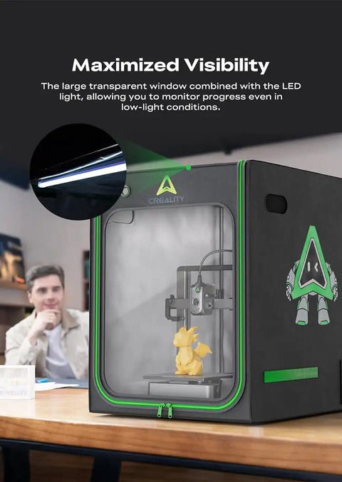 Heavy Duty 3D Printer Enclosure With Ventilation And LED Light, featuring clear window, fits most medium printers, Ender 3 Pro compatible