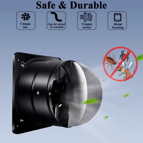 Side view of 4 Inch Metal Exhaust Fan With Heavy Duty Iron Build Whisper Quiet Operation Anti Backflow Check Valve Window Or Wall Mount