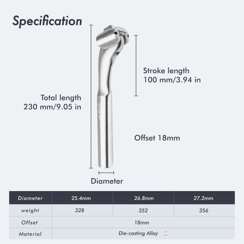 Seat Post For BMX And Fixed Gear, Chrome Molybdenum Steel, 230mm Length, 25.4mm/26.8mm/27.2mm Diameter, rear floating design