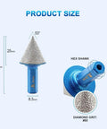 Diamond beveling chamfer bit, 1 in (25 mm), hex shank, blue body, diamond grit #80 for marble, porcelain tiles and granite