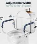 Adjustable Toilet Safety Rails For Seniors showing adjustable width between 18 to 21 inches for comfort and support.