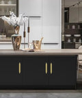 Self Stick Push Pull Cabinet Handles 8 Pack Hidden ABS Plastic for kitchen cabinets with gold accent in modern kitchen