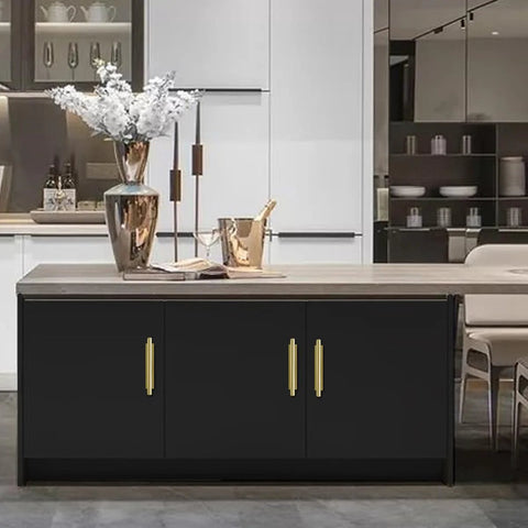 Self Stick Push Pull Cabinet Handles 8 Pack Hidden ABS Plastic for kitchen cabinets with gold accent in modern kitchen