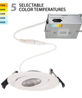 Pro Grade Six Inch Led Recessed Can Light Delivers Knockout Accent Glow With Slick Pivot Hinge And Five Cct Settings Yields No Sweat Illumination For Every Home Upgrade Packaged As Solid Twenty Four Piece White Fixture Kit Optimized For Tight Wall - showing adjustable color temperature switch and fixture design.