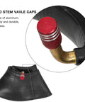 4.10-4 Tire And Inner Tube Replacement Set Two Pack For Go Karts Lawn Mowers Wheelbarrows with red stem valve cap detail
