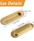 Size details for Two Pack Brushed Gold Stainless Steel Flush Pull Handles With Side Hole Oval Embedded Recessed Finger Pulls.
