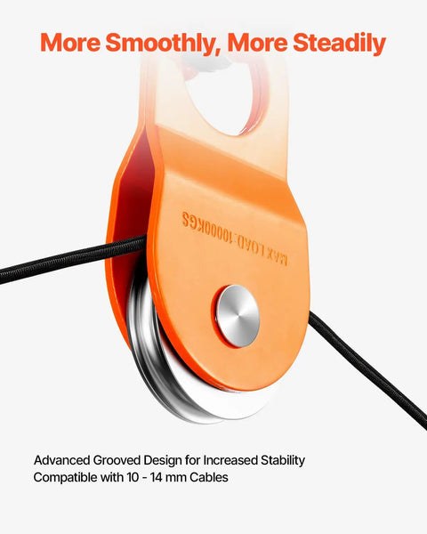 10 Ton Winch Snatch Block For Off Road Recovery, orange grooved pulley for 10-14 mm cable